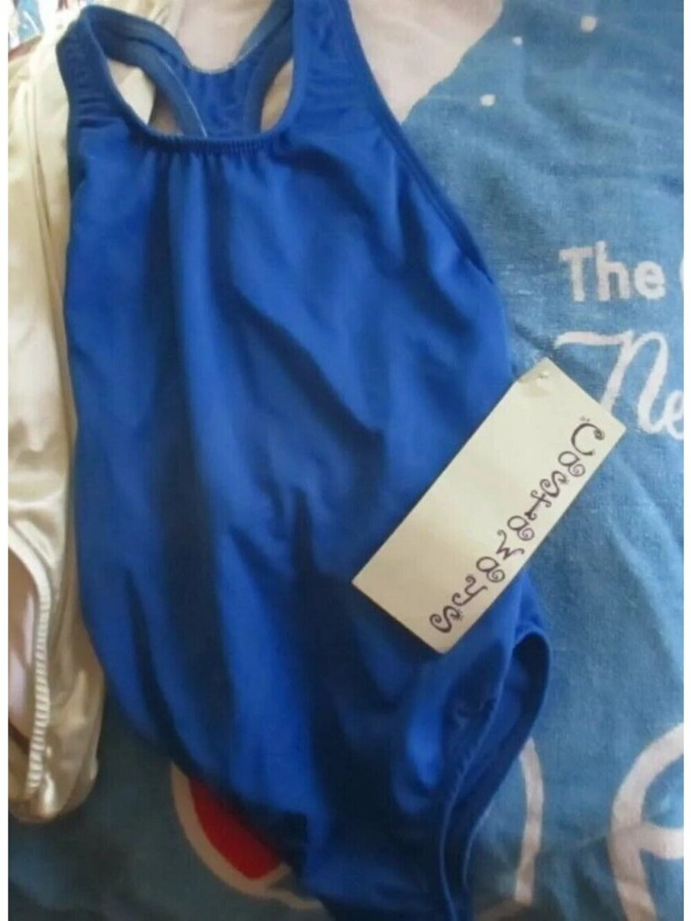 GIRLS Swimsuit 10 Vintage 1980's NYLON BLUE 1 Piece swim suit CASTAWAYS New nwt